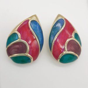 VTG 80's Enamel Gold Tone Drop Post Earrings